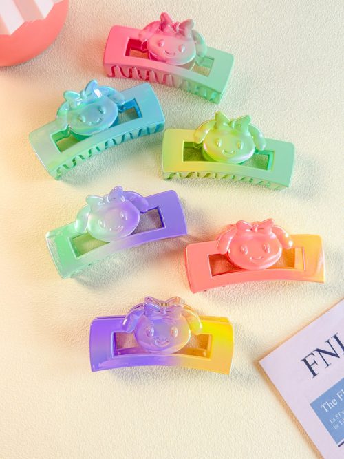 Iridescent Bunny Charm Rectangular Hair Claw