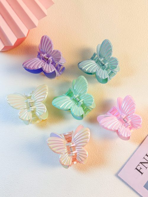 Iridescent Ribbed Butterfly Hair Claw