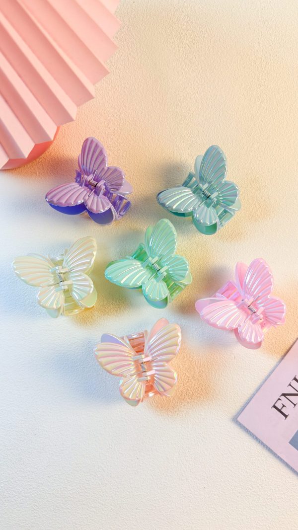 Iridescent Ribbed Butterfly Hair Claw