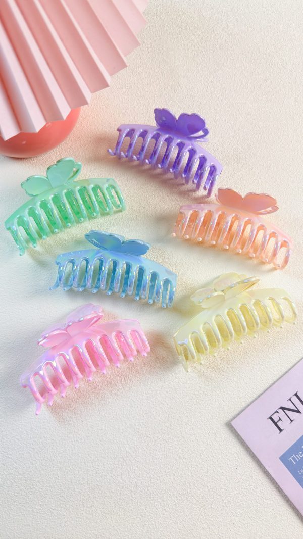 Iridescent Heart Bow Large Hair Claw