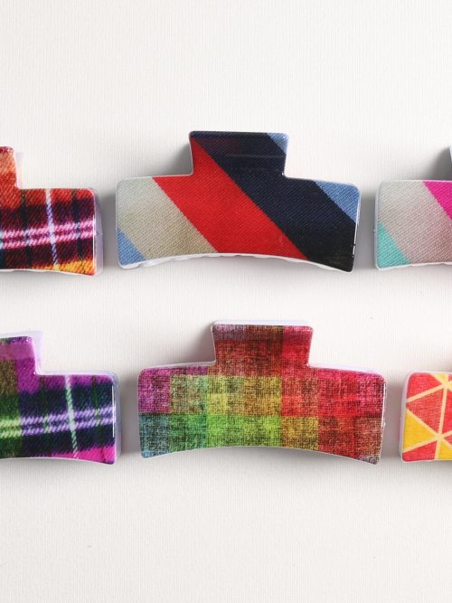 Mixed Geometric Plaid Hair Claw Clips