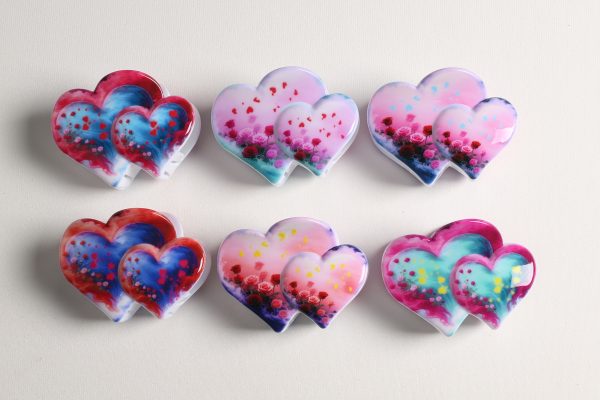 Gradient Floral Double Heart Hair Claws