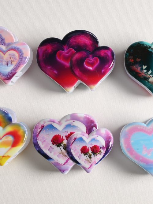 Assorted Art Print Double Heart Hair Claws