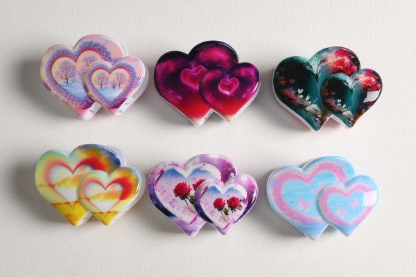 Assorted Art Print Double Heart Hair Claws