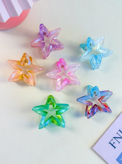 Hollow Gradient Iridescent Star Hair Claw Clips