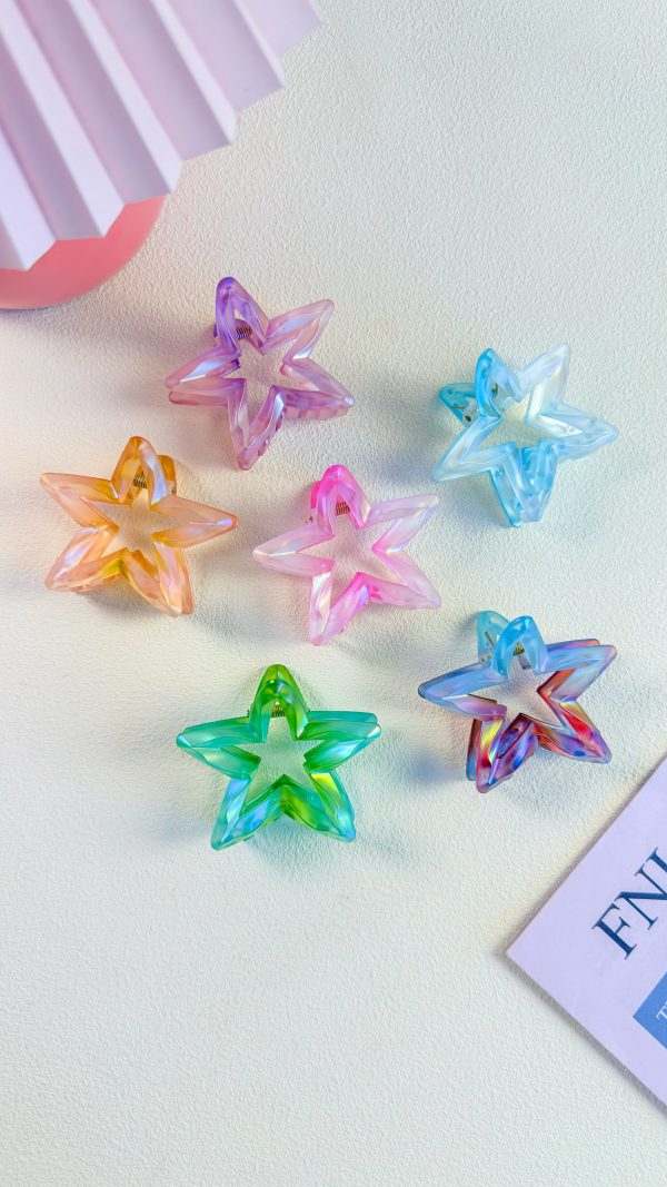 Hollow Gradient Iridescent Star Hair Claw Clips