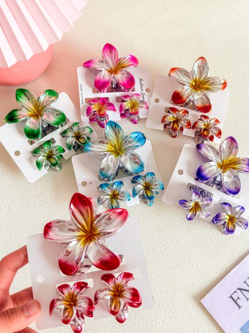 Holographic Tropical Flower Hair Claw Set