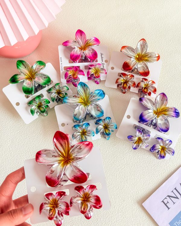 Holographic Tropical Flower Hair Claw Set