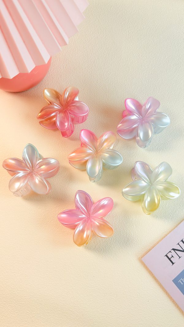Iridescent Plumeria Flower Hair Claw Clips