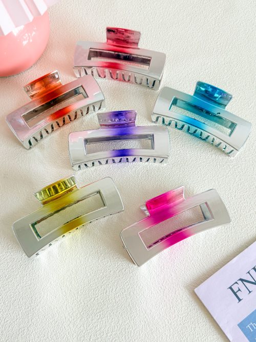 Two-tone Hollow Rectangle Metal Hair Clips