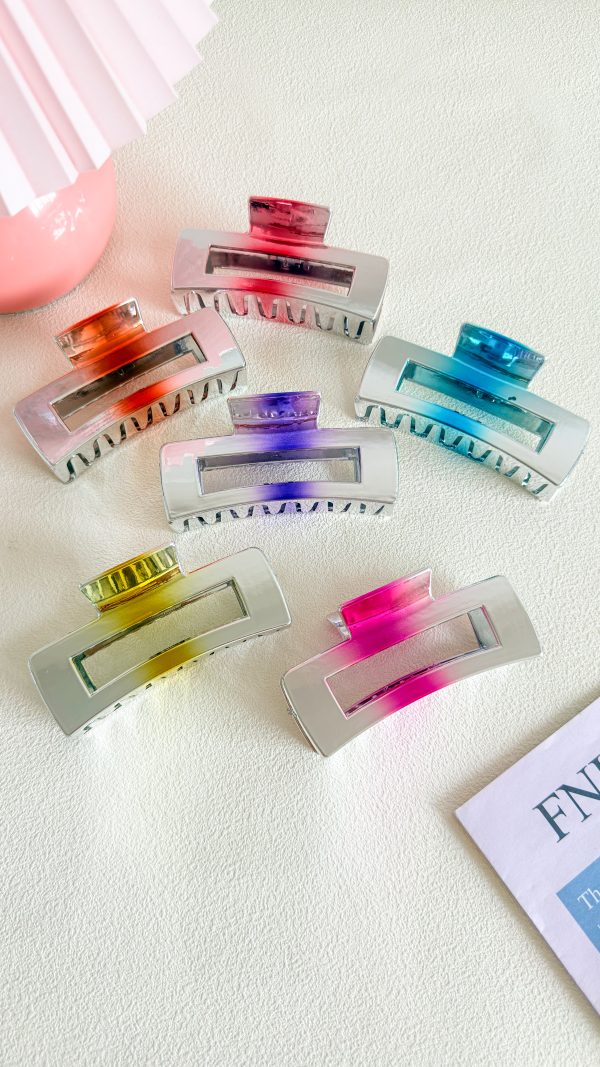 Two-tone Hollow Rectangle Metal Hair Clips