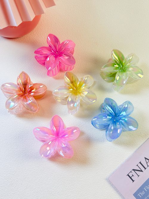 Translucent Iridescent Frangipani Hair Clips