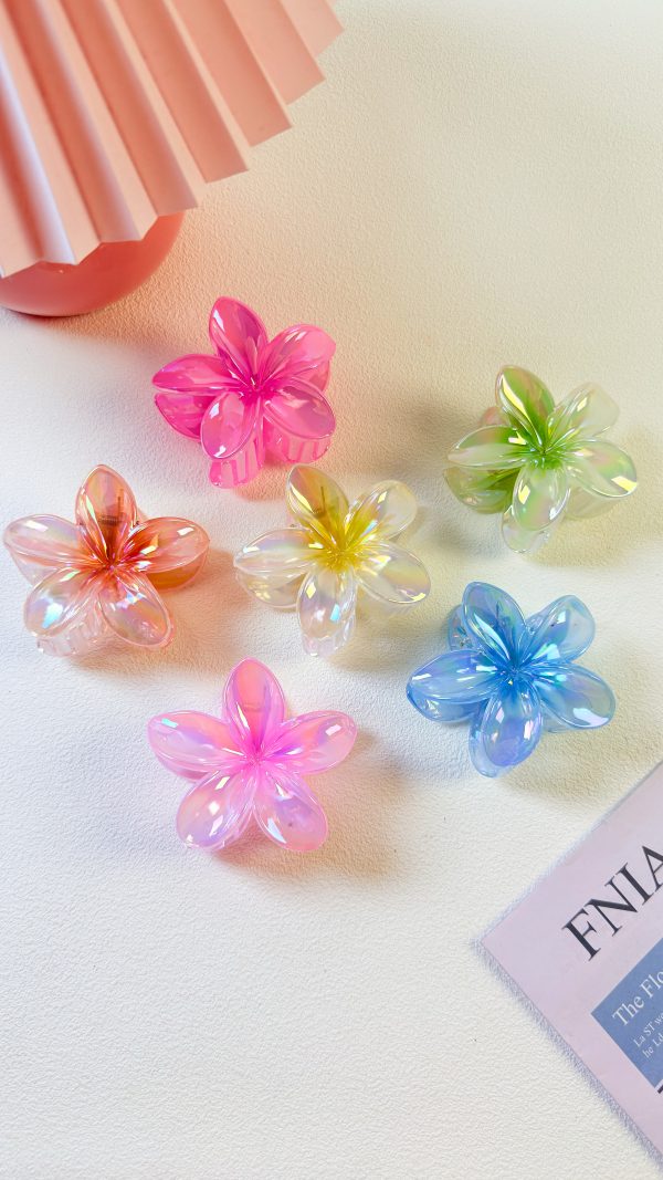 Translucent Iridescent Frangipani Hair Clips