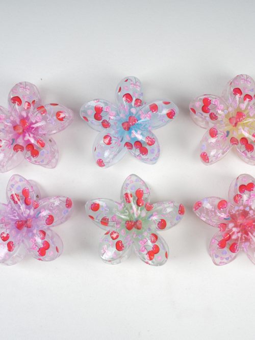Transparent Cherry Print Flower Hair Claws