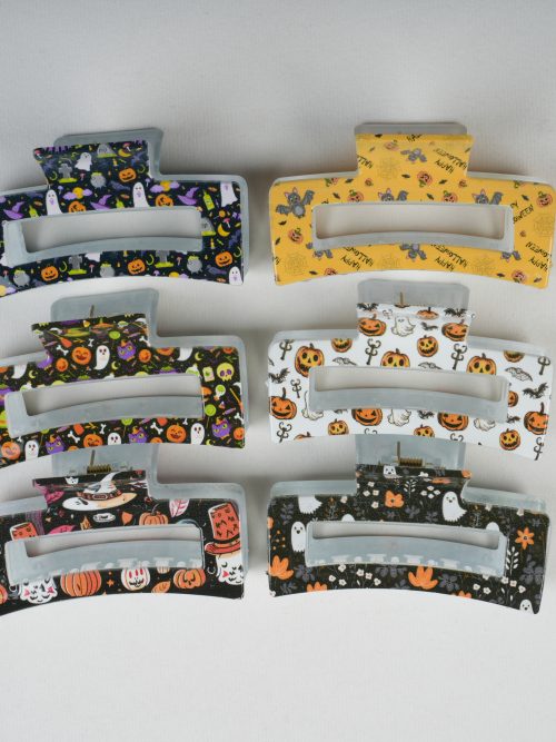 Hollow Rectangle Allover Halloween Print Hair Claws