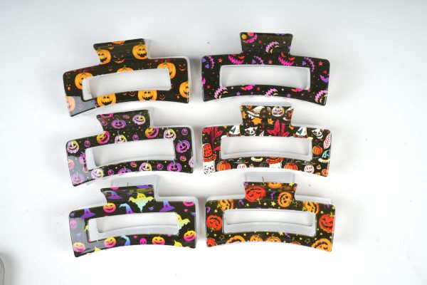 Hollow Rectangular Cute Halloween Print Hair Claws