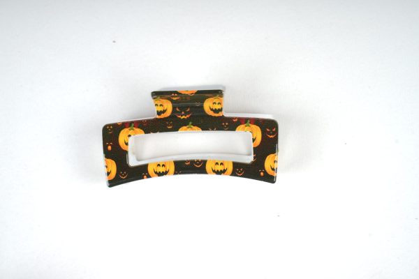 Neon Spooky Pumpkin Rectangle Hair Claws, Cute Halloween Resin Hair Accessories