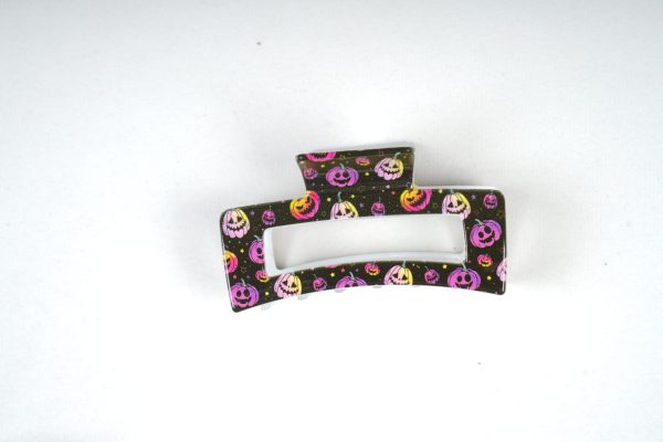 Neon Spooky Pumpkin Rectangle Hair Claws, Cute Halloween Resin Hair Accessories