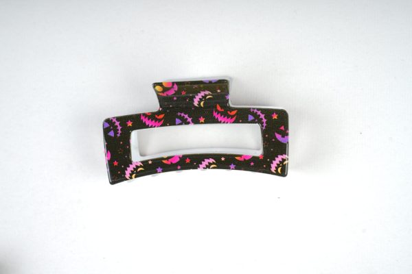 Neon Spooky Pumpkin Rectangle Hair Claws, Cute Halloween Resin Hair Accessories