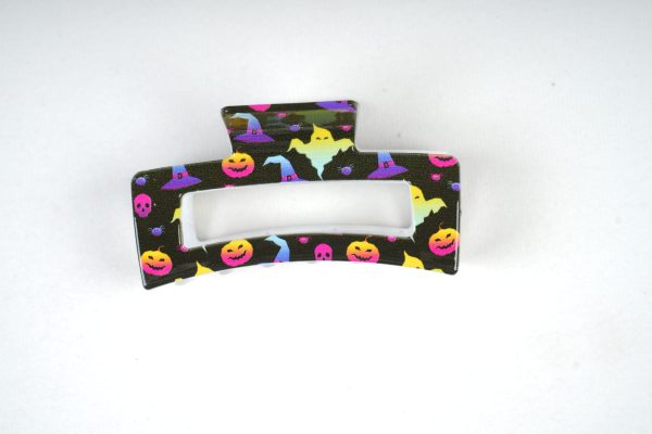 Neon Spooky Pumpkin Rectangle Hair Claws, Cute Halloween Resin Hair Accessories
