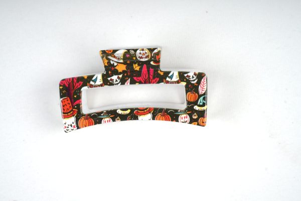 Neon Spooky Pumpkin Rectangle Hair Claws, Cute Halloween Resin Hair Accessories