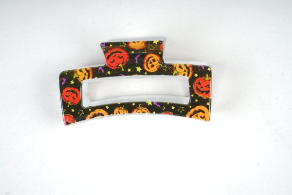 Neon Spooky Pumpkin Rectangle Hair Claws, Cute Halloween Resin Hair Accessories