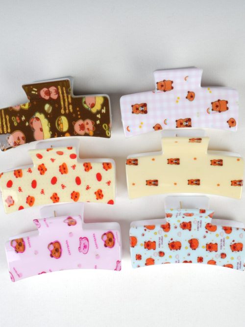 Cute Capybara Print Rectangle Hair Claw Set, Colorful Resin Hair Accessories for Women
