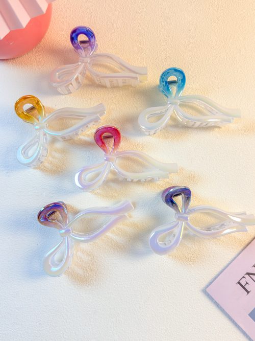 Iridescent Hollow Bow Hair Claw Clips
