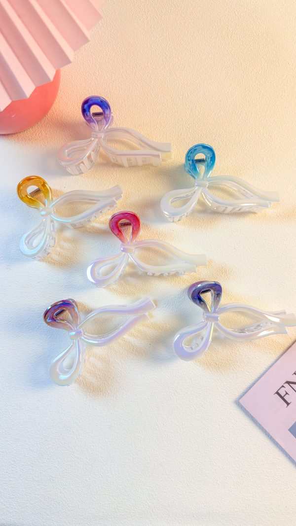 Iridescent Hollow Bow Hair Claw Clips