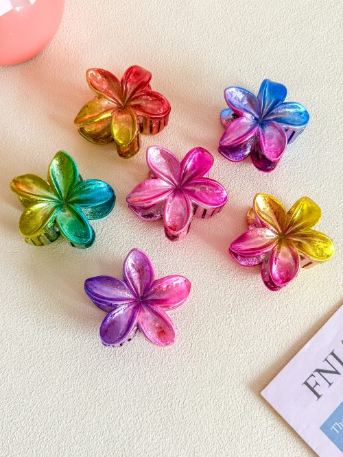Metallic Gradient Plumeria Hair Clips