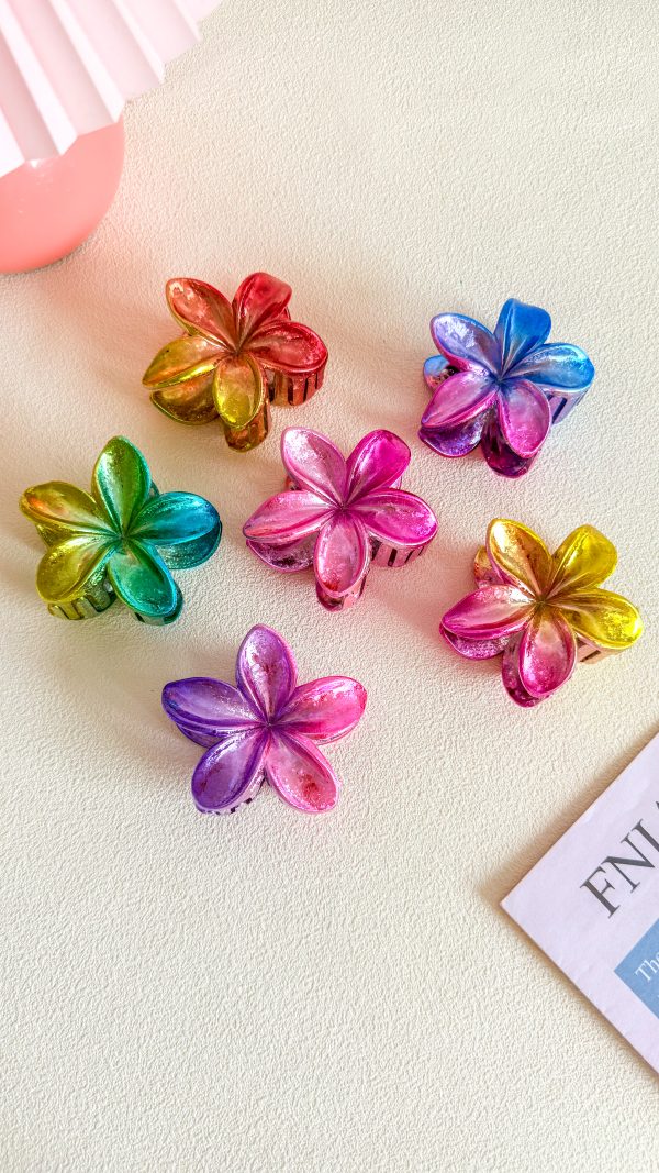 Metallic Gradient Plumeria Hair Clips