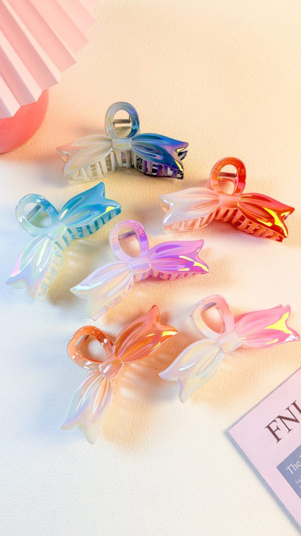 Glossy Rainbow Bow Hair Claw