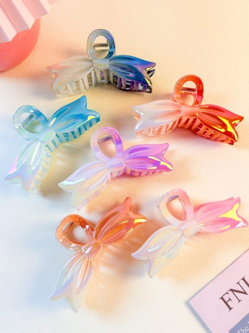 Glossy Rainbow Bow Hair Claw