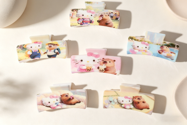 Curved Cartoon Kitty & Capybara Daily Hair Claws