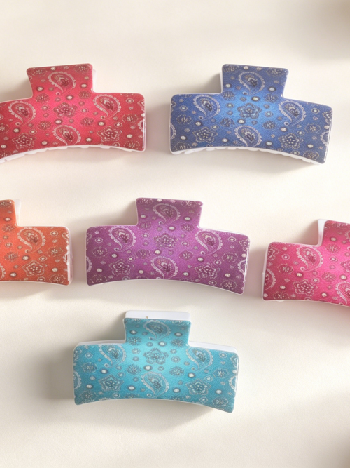 Boho Paisley Printed Hair Claw Clips