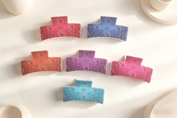 Boho Paisley Printed Hair Claw Clips