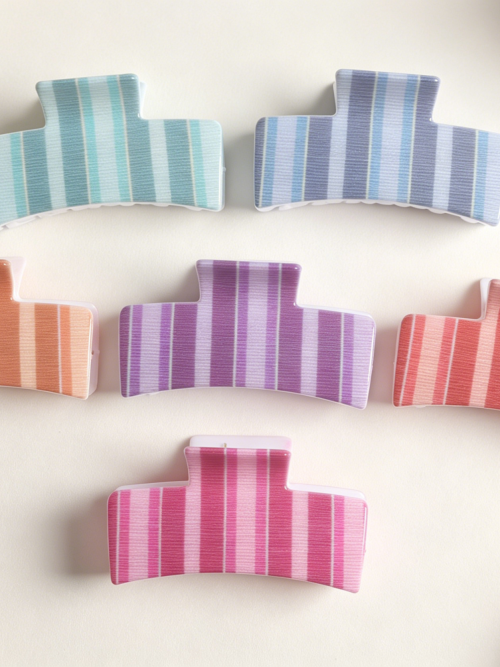 Pastel Striped Large Hair Claw Clips