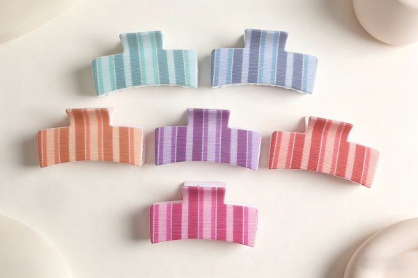 Pastel Striped Large Hair Claw Clips