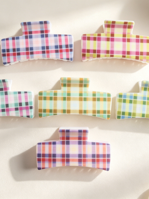 Colorful Plaid Curved Hair Claw Clips