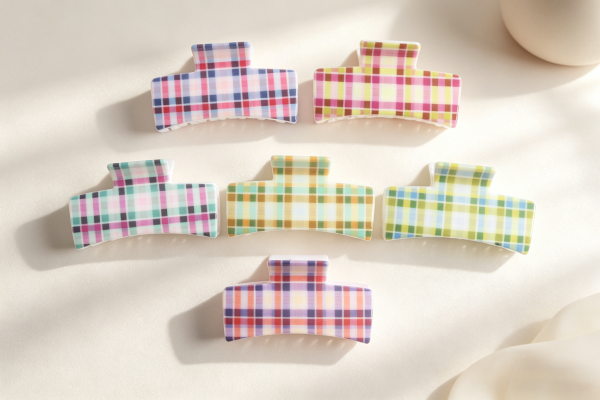 Colorful Plaid Curved Hair Claw Clips