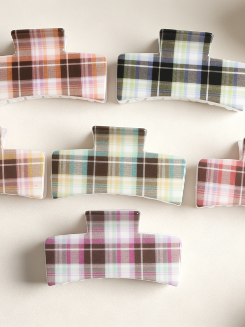 Retro Plaid Large Hair Claw Clips