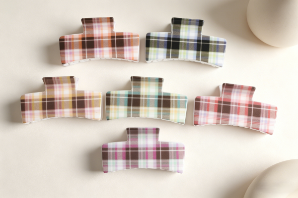 Retro Plaid Large Hair Claw Clips