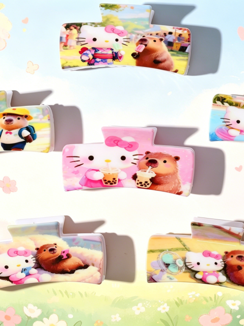 Cartoon Printed Rectangle Hair Claw Clips