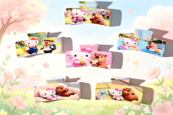 Cartoon Printed Rectangle Hair Claw Clips