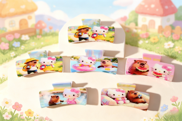 Pastel Cartoon Print Arc Hair Claw Clips