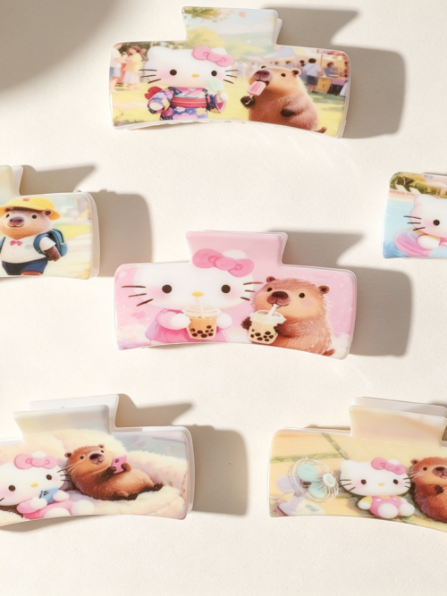 Curved Cartoon Kitty & Capybara Daily Hair Claws
