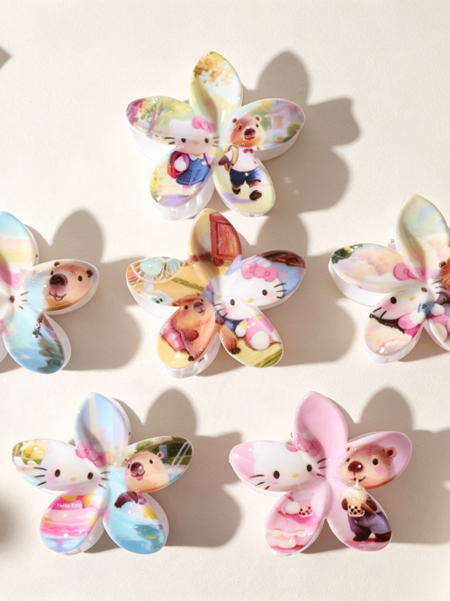 Flower Shaped Kitty & Capybara Cute Hair Claws