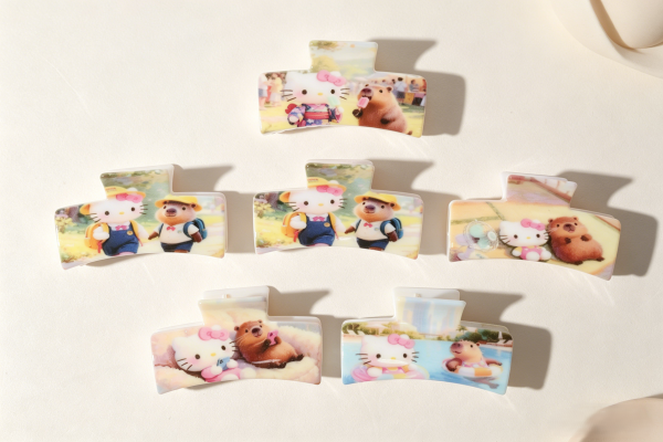 Curved Cartoon Kitty & Capybara Daily Hair Claw
