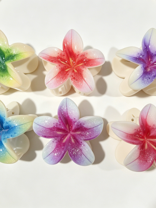 Gradient Plumeria Floral Hair Claw Clips