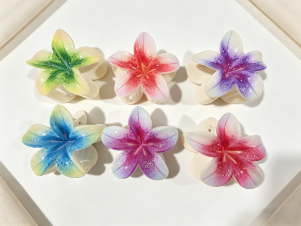 Gradient Plumeria Floral Hair Claw Clips